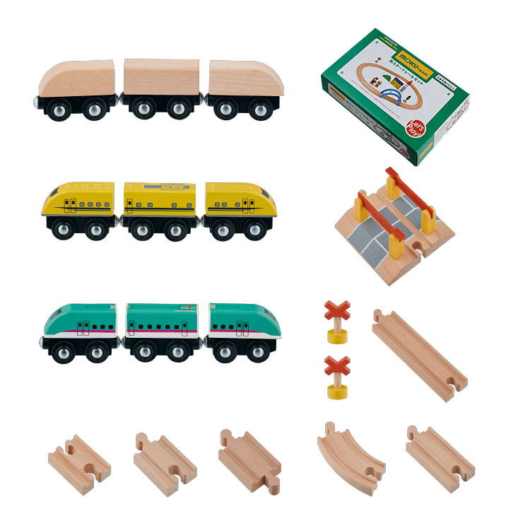 【5%0FFクーポン配布!】木製トレイン 木製電車とレールセット moku TRAIN(モクトレイン) おもちゃ 玩具 キッズ 子供 子ども こども 男の子 新幹線 トレイン レール はやぶさ ドクターイエロー オリジナル 3歳 誕生日 お祝い プレゼント 贈り物 ギフト わくわくランド