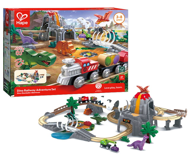 【送料無料】　Hape(ハペ)　恐竜レールデラックスセット　E3795　(3才以上 木製 おもちゃ レールセット)