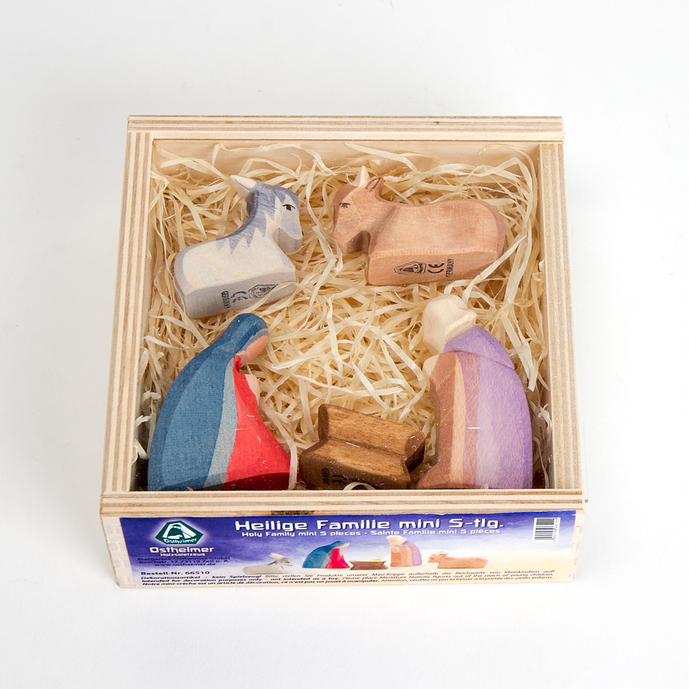 66510 ミニ聖家族5点 木箱入り:木箱にはアクリルのふたが付いています。