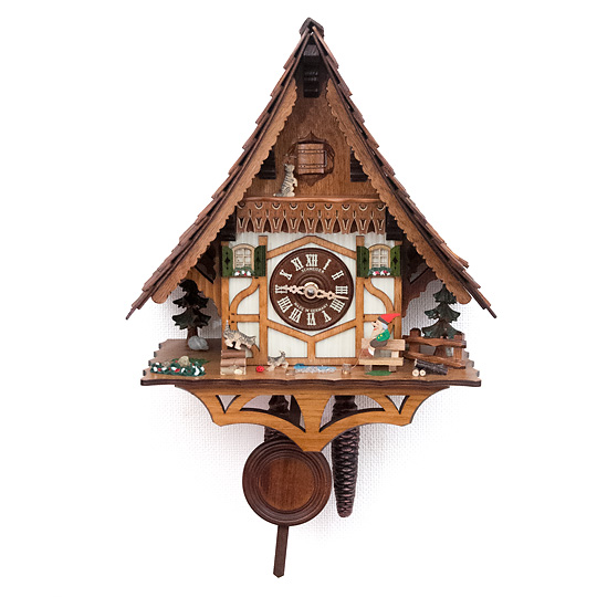 Q1101K/9W 鳩時計・子猫たちの住む家(電池式・壁白):メイン画像