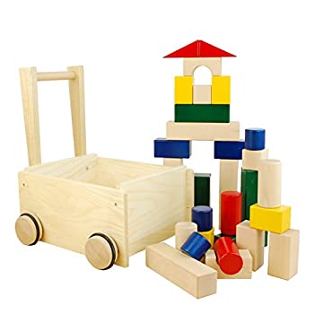 中古【中古】【日本製木のおもちゃ】押し車積み木 K34