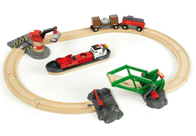 BRIO ブリオ 木製レール カーゴハーバーセット 電動機関車 コンテナ船 クレーン 開閉式橋 レールセット 木のおもちゃ