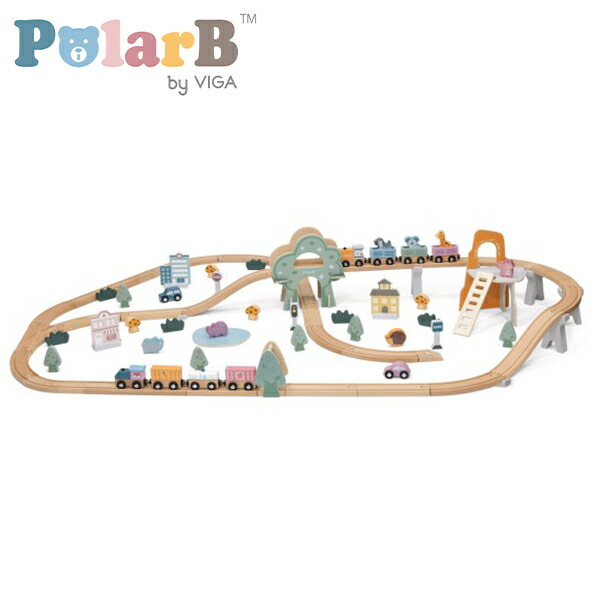 トレインレールセット 92ピース 木製 おもちゃ ベビー 赤ちゃん (対象年齢3歳から) TYPR44067 木のおもちゃ 知育玩具 誕生日 プレゼント 出産祝い ギフト 男の子 女の子 北欧 おしゃれ 電車 積み木 動物 ポーラービー Polar B 【送料無料】